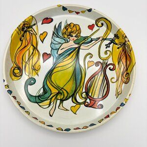 Vintage MCM Deep-Well Tin Serving Tray - Angel Artist Print